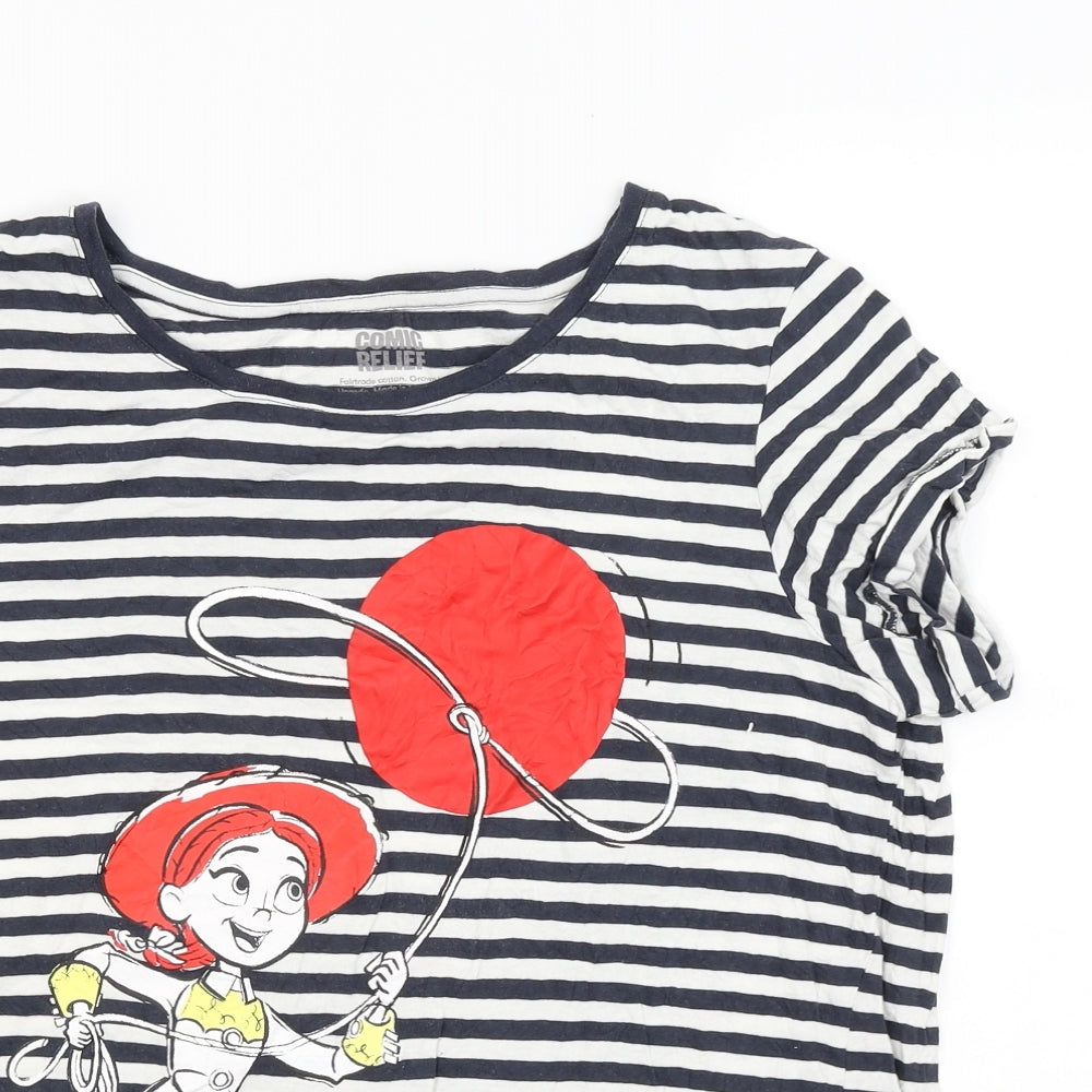 Comic Relief Womens Blue Striped   T-Shirt Size XL