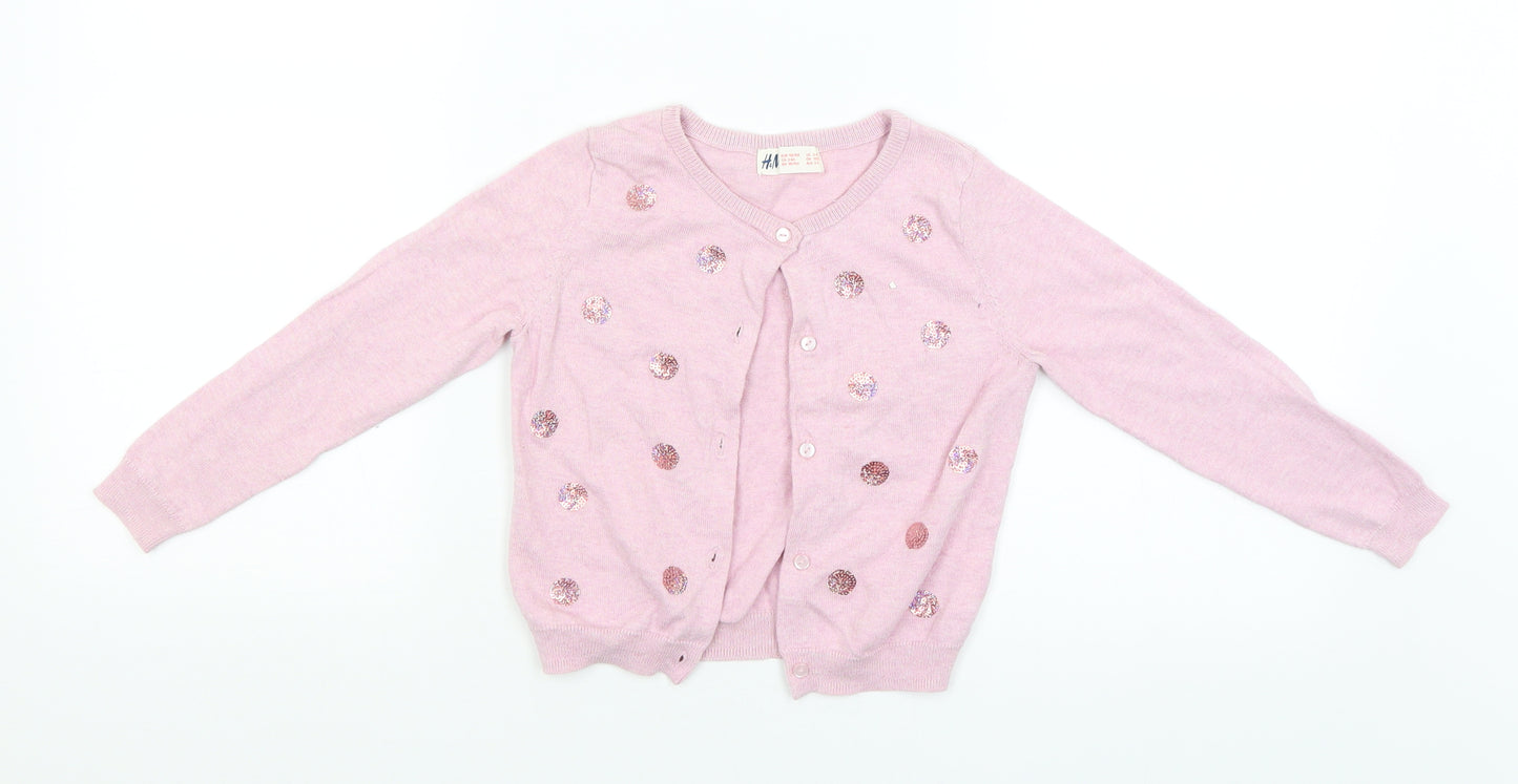 H&M Girls Pink   Cardigan Jumper Size 3-4 Years