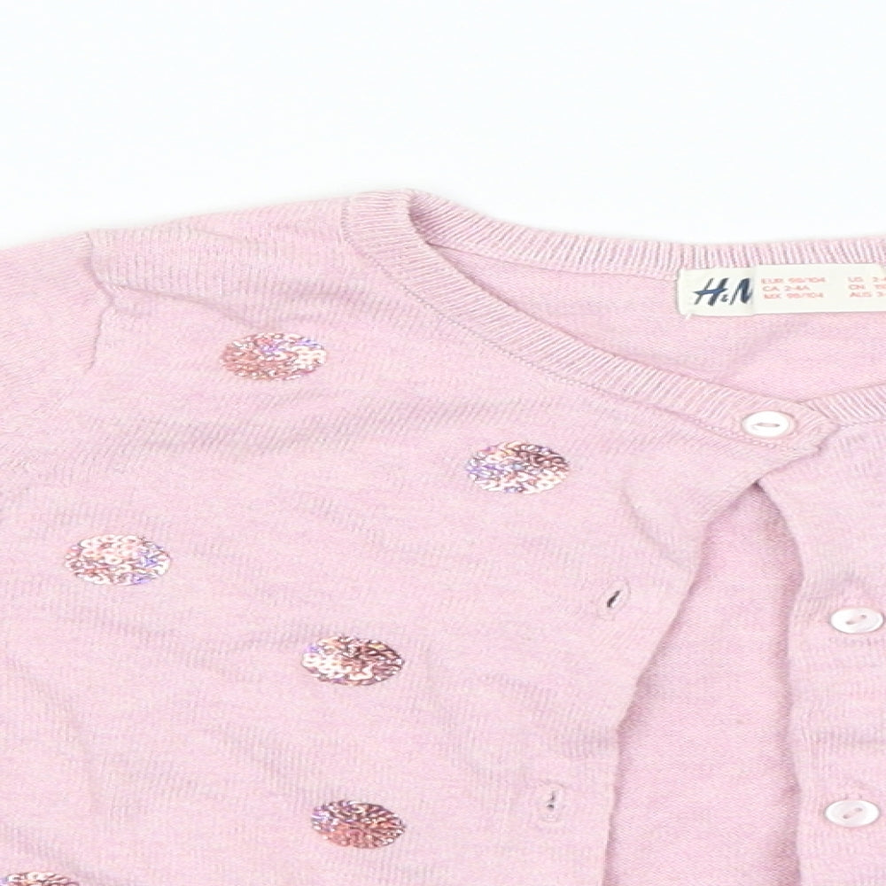 H&M Girls Pink   Cardigan Jumper Size 3-4 Years