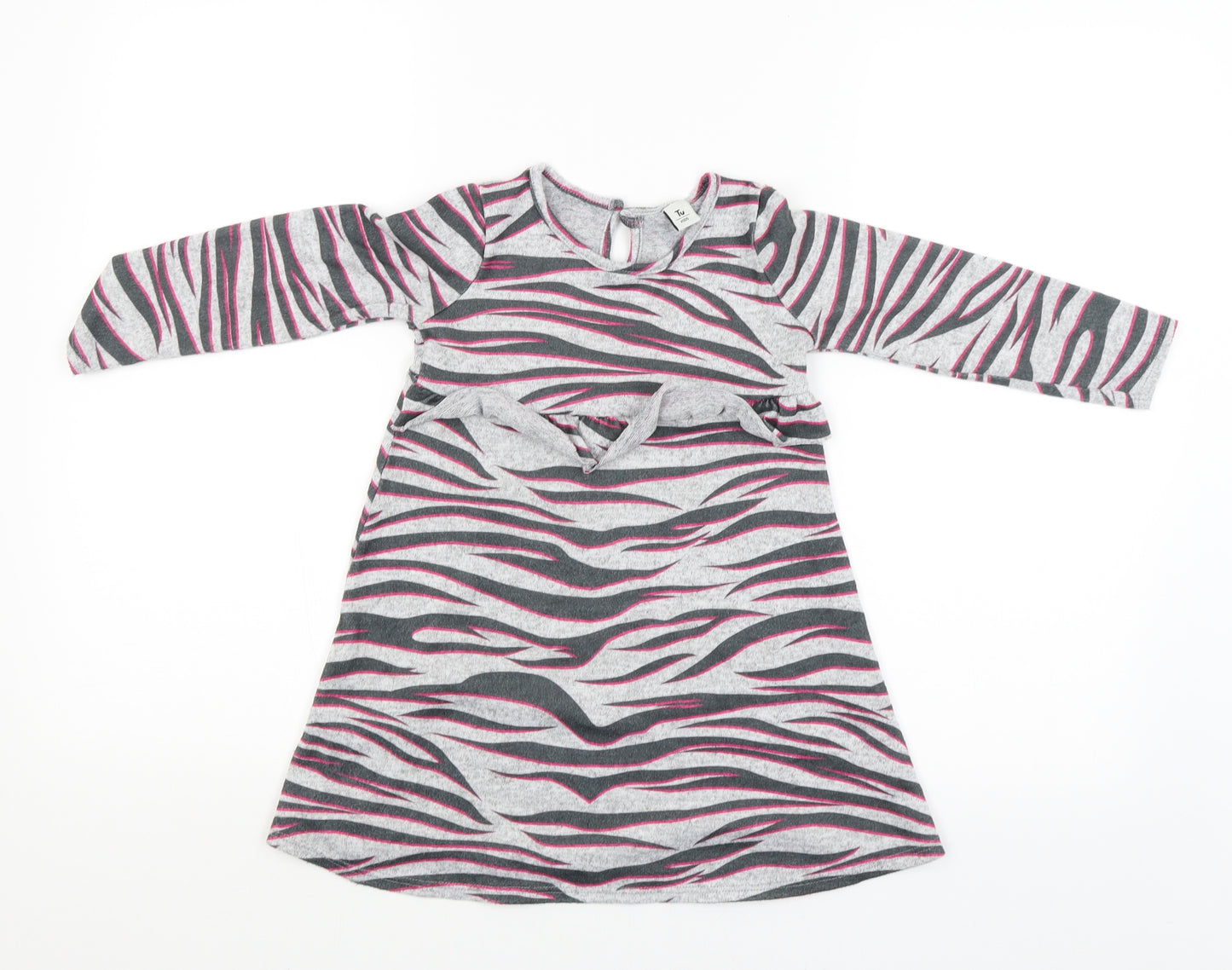 TU Girls Grey Striped  Jumper Dress  Size 3-4 Years