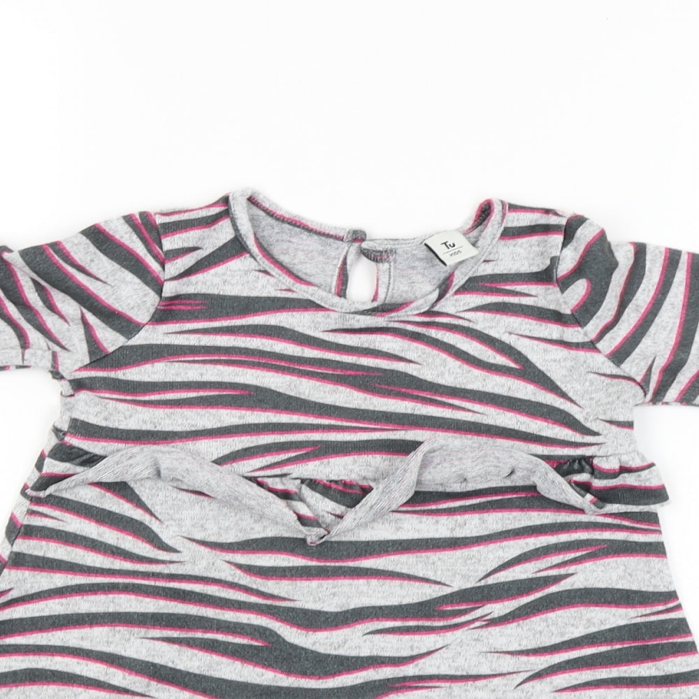 TU Girls Grey Striped  Jumper Dress  Size 3-4 Years