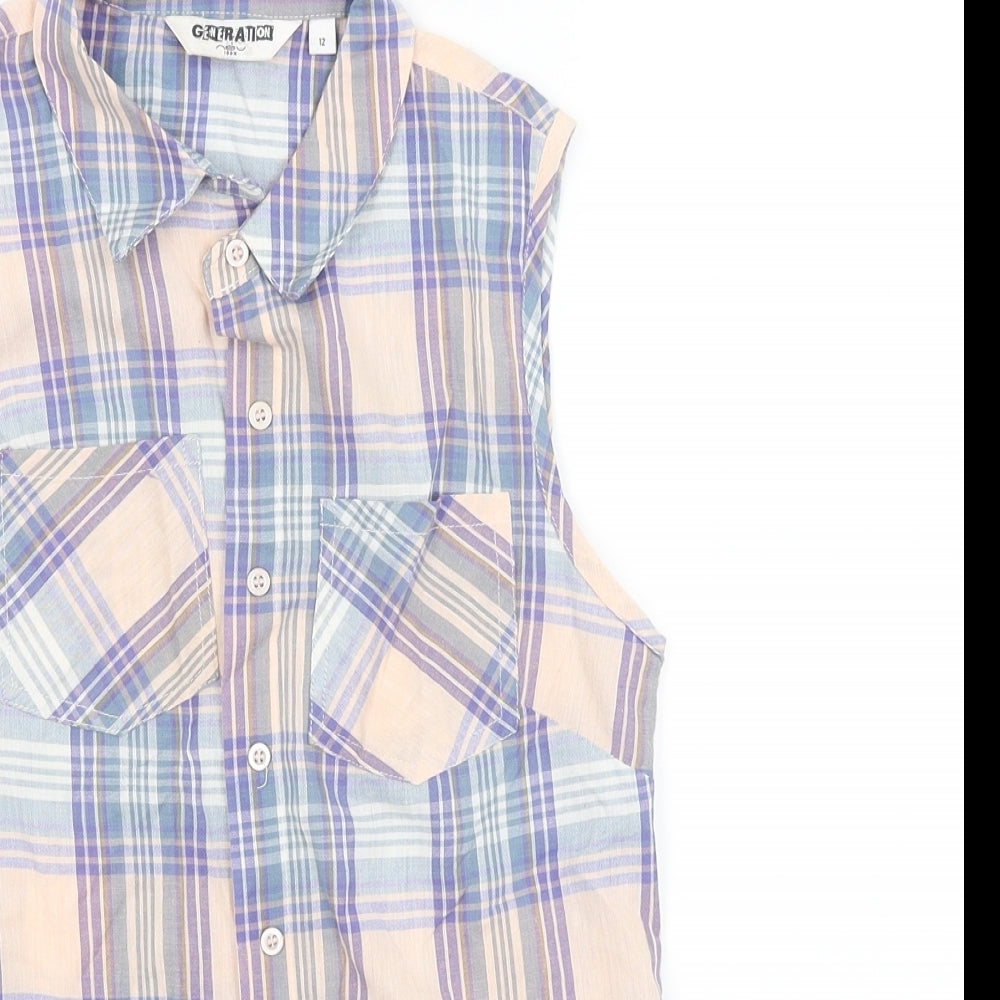 Generation Womens Pink Check  Basic Button-Up Size 12