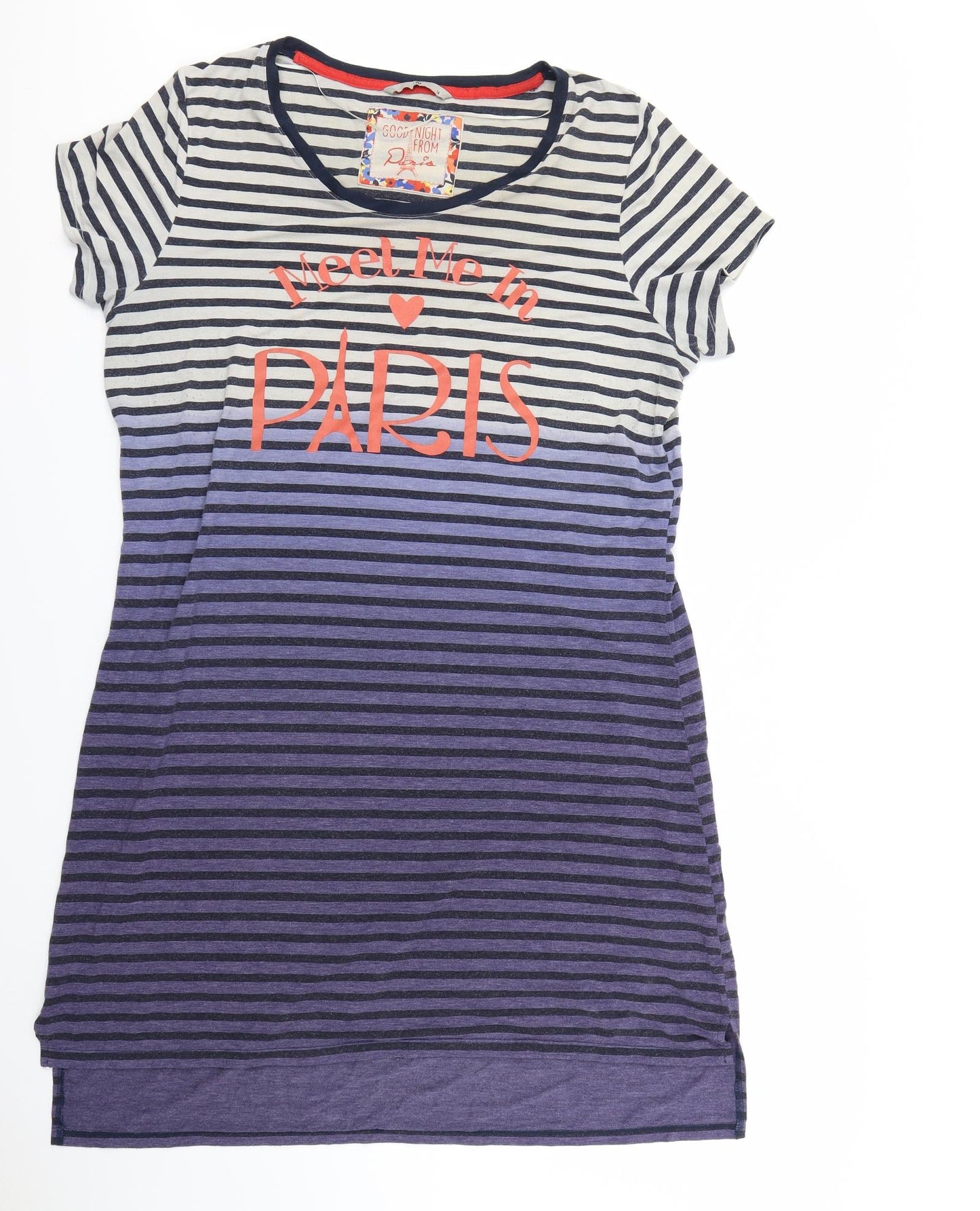 TU Womens Blue Striped  Basic T-Shirt Size 16  - Paris