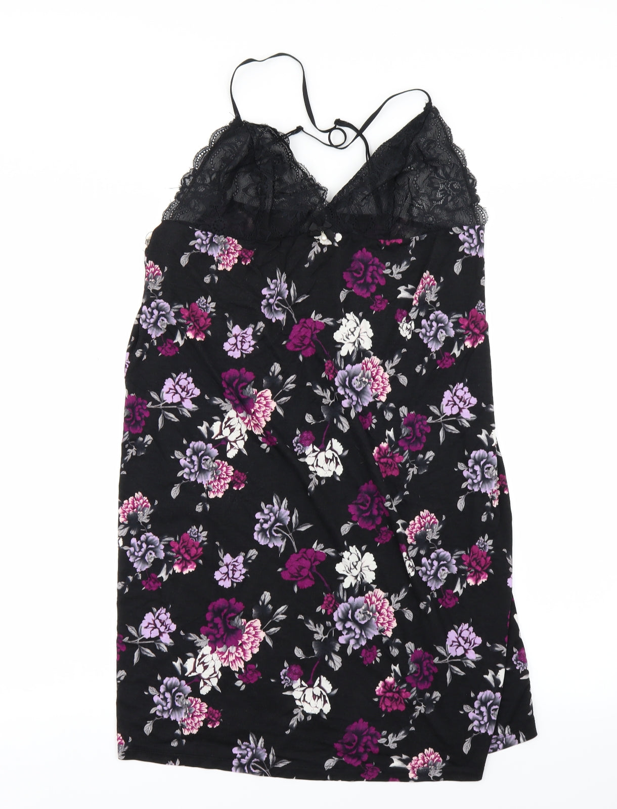 TU Womens Black Floral  Babydoll Gown Size 16