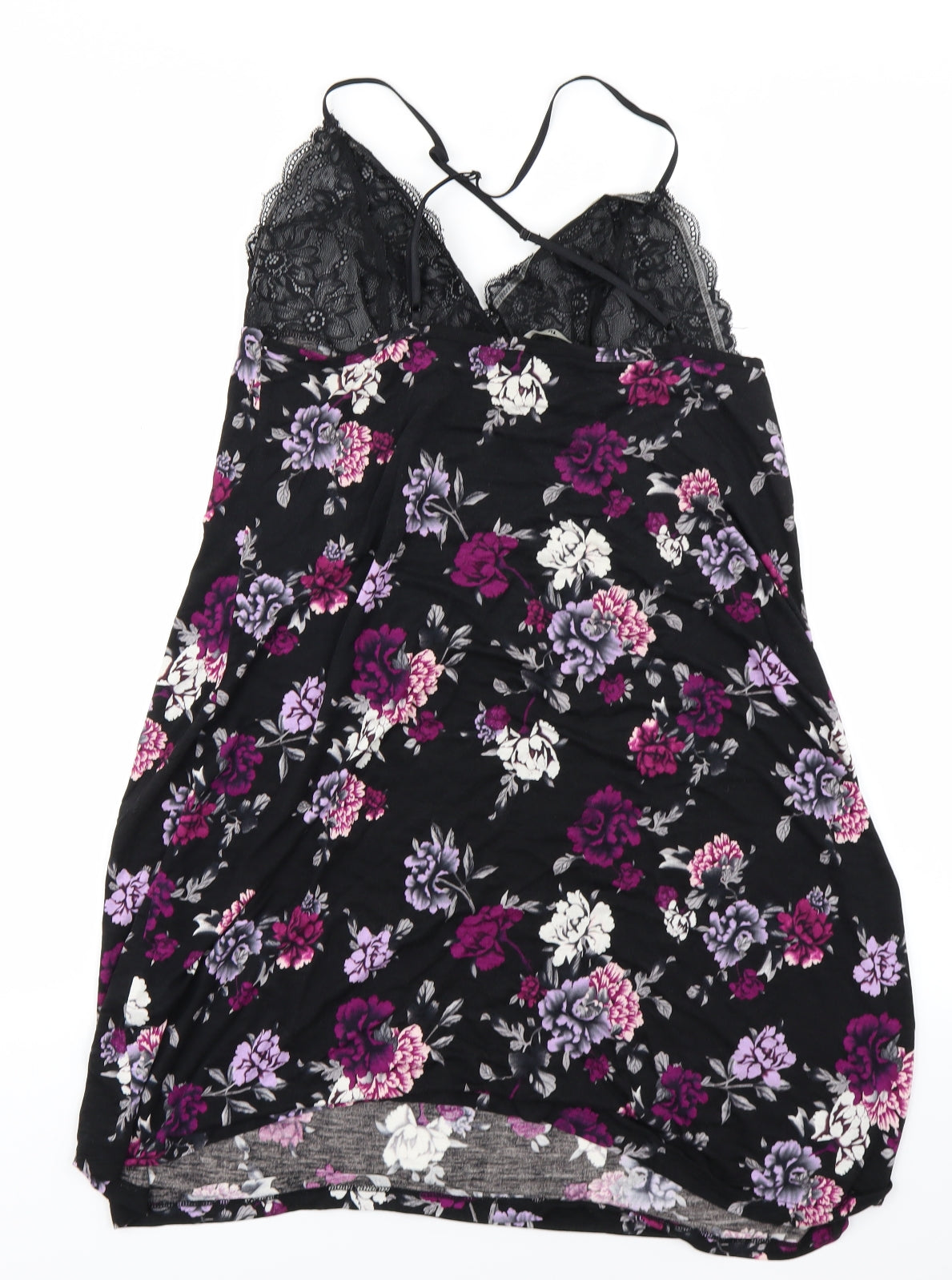 TU Womens Black Floral  Babydoll Gown Size 16
