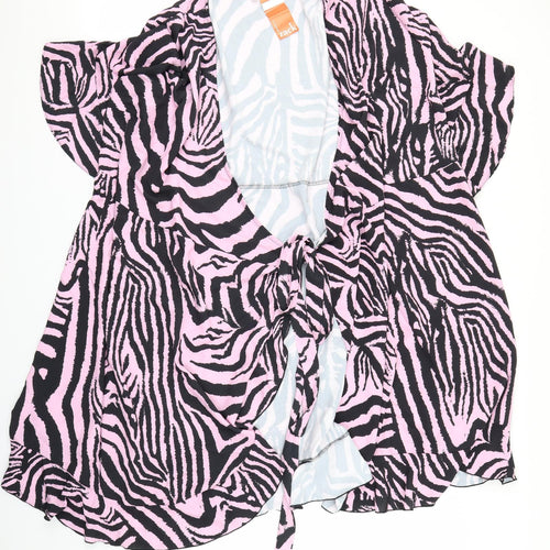 Zack Womens Pink Animal Print Mesh Basic Blouse Size 26