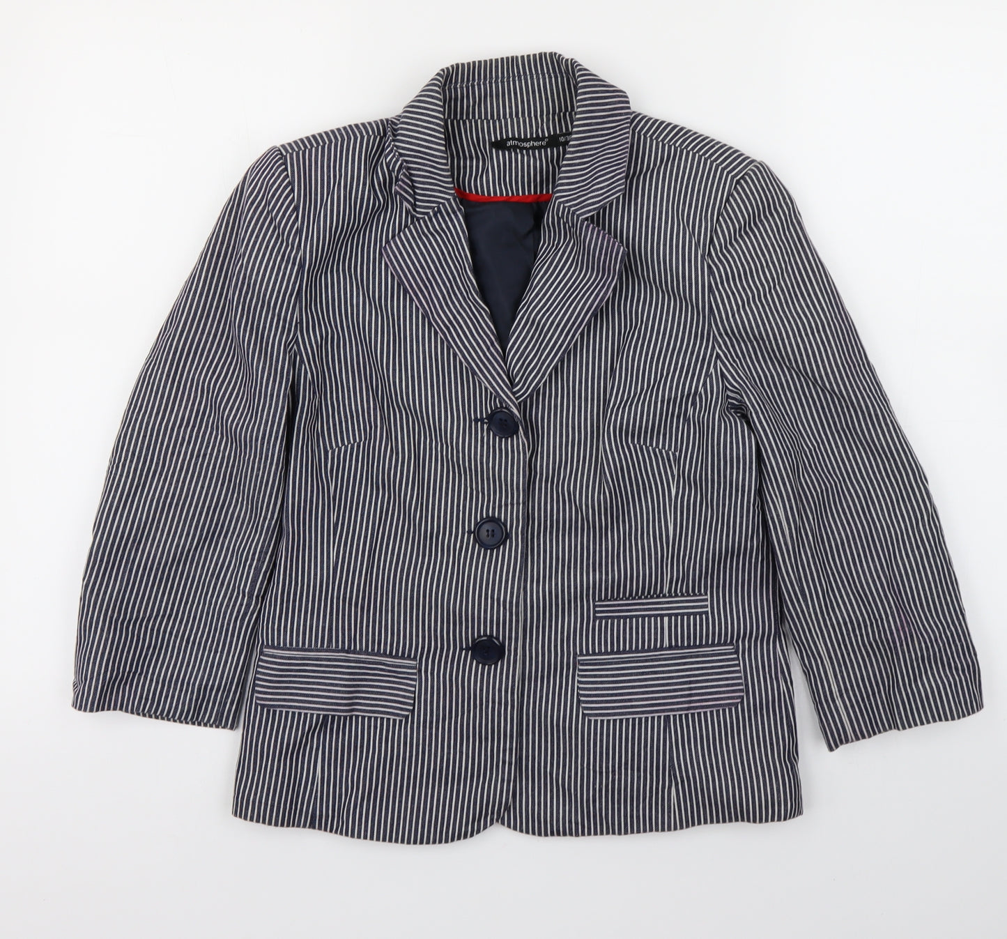 Atmosphere Womens Blue Striped  Jacket Blazer Size 10