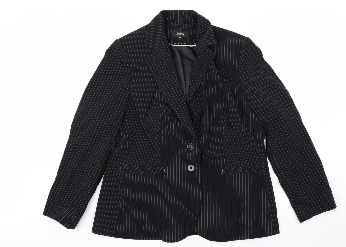 Marks and Spencer Womens Black Striped  Jacket Blazer Size 16