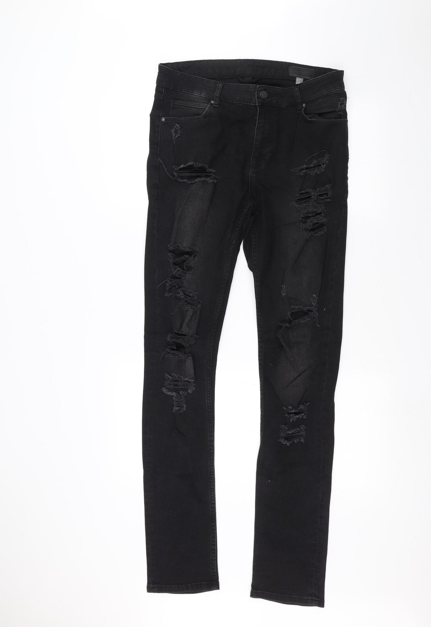 ASOS Mens Black  Denim Skinny Jeans Size 32 in L34 in - ripped details