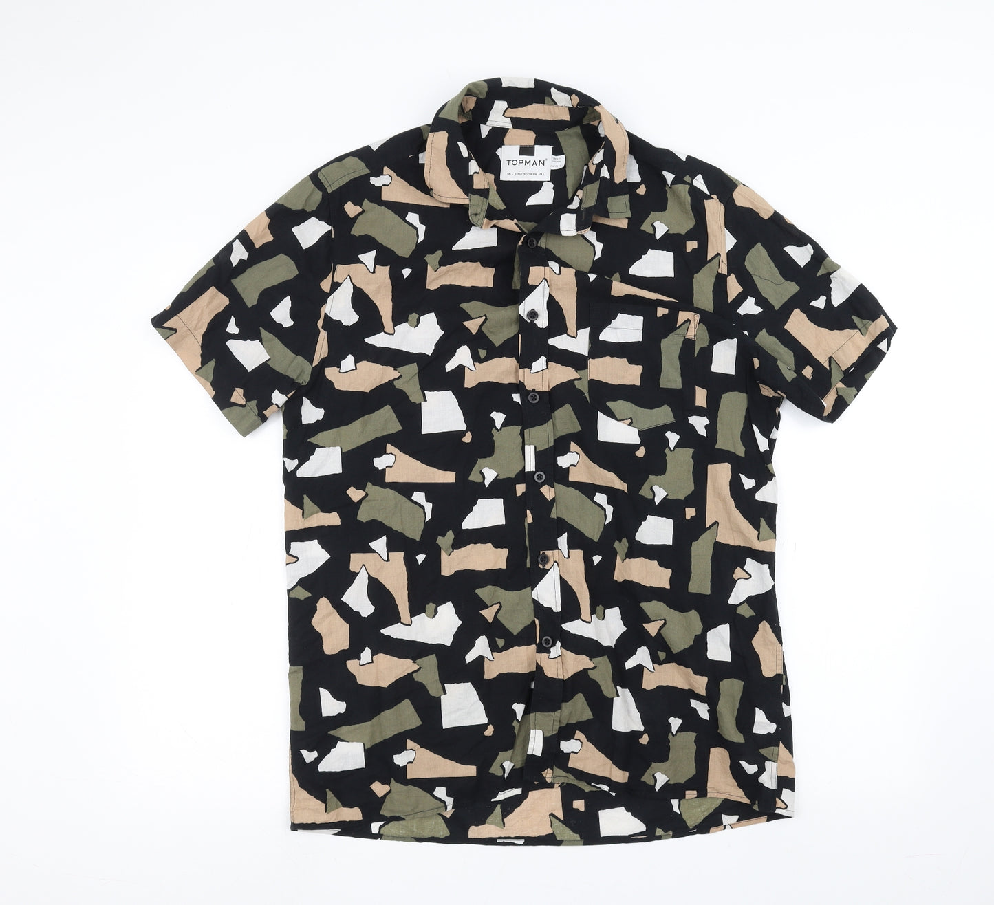 Topman Mens Black Camouflage   Button-Up Size L
