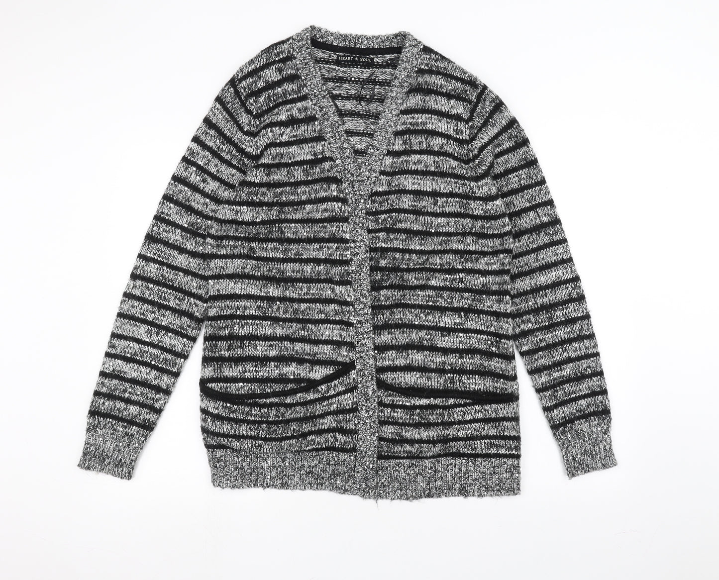 Heart & soul Womens Grey Striped  Cardigan Jumper Size 16