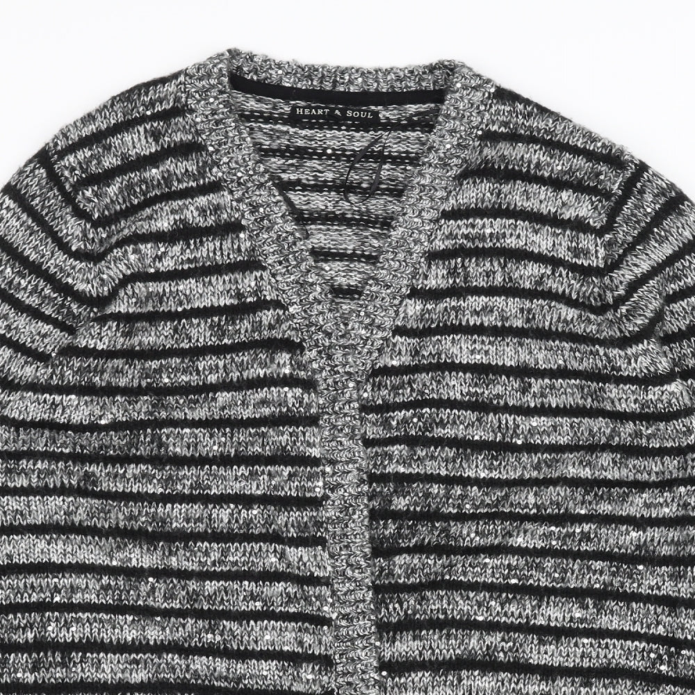 Heart & soul Womens Grey Striped  Cardigan Jumper Size 16