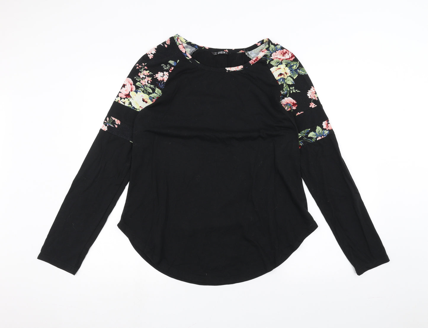 SheIn Womens Black Floral  Basic T-Shirt Size L