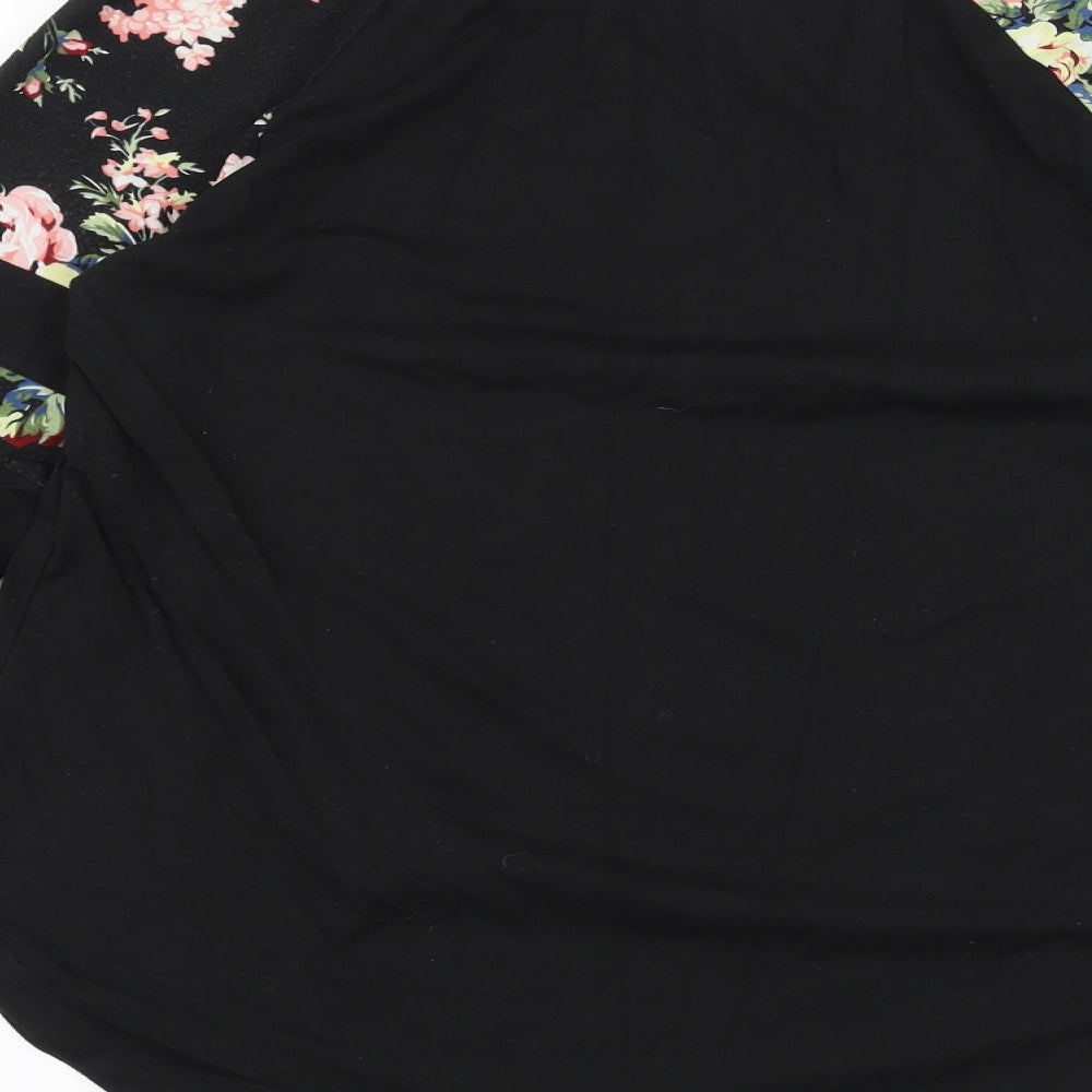 SheIn Womens Black Floral  Basic T-Shirt Size L
