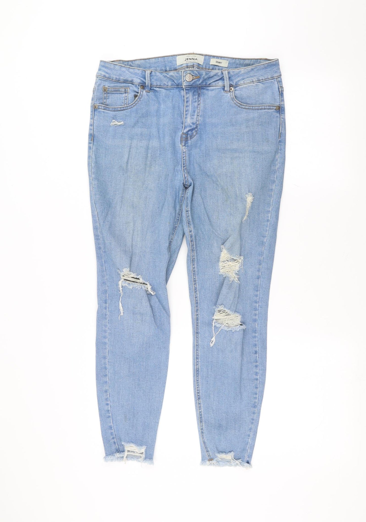 New Look Womens Blue  Denim Skinny Jeans Size 14 L24 in - ripped details