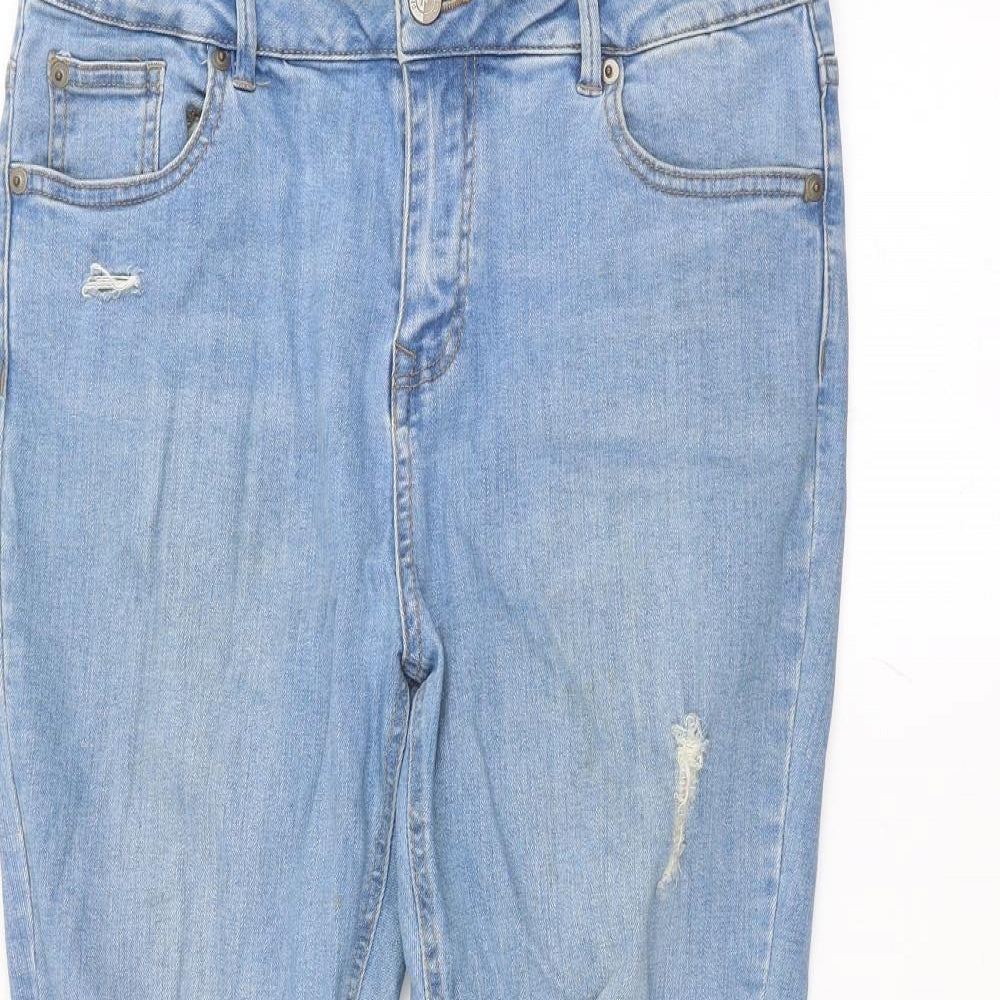 New Look Womens Blue  Denim Skinny Jeans Size 14 L24 in - ripped details