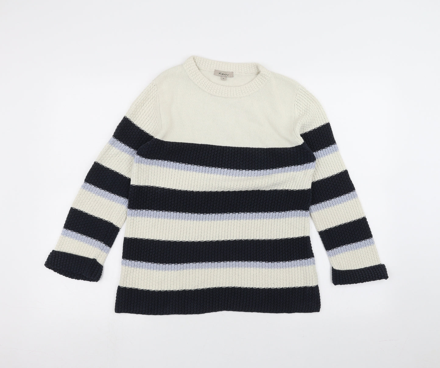 ken Womens White Striped  Pullover Jumper Size M