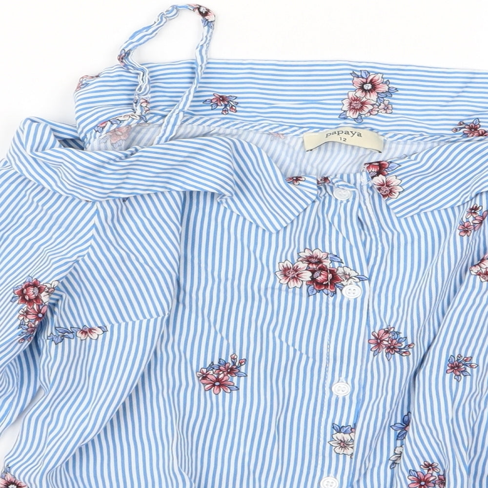 Papaya Womens Blue Floral  Basic Button-Up Size 12