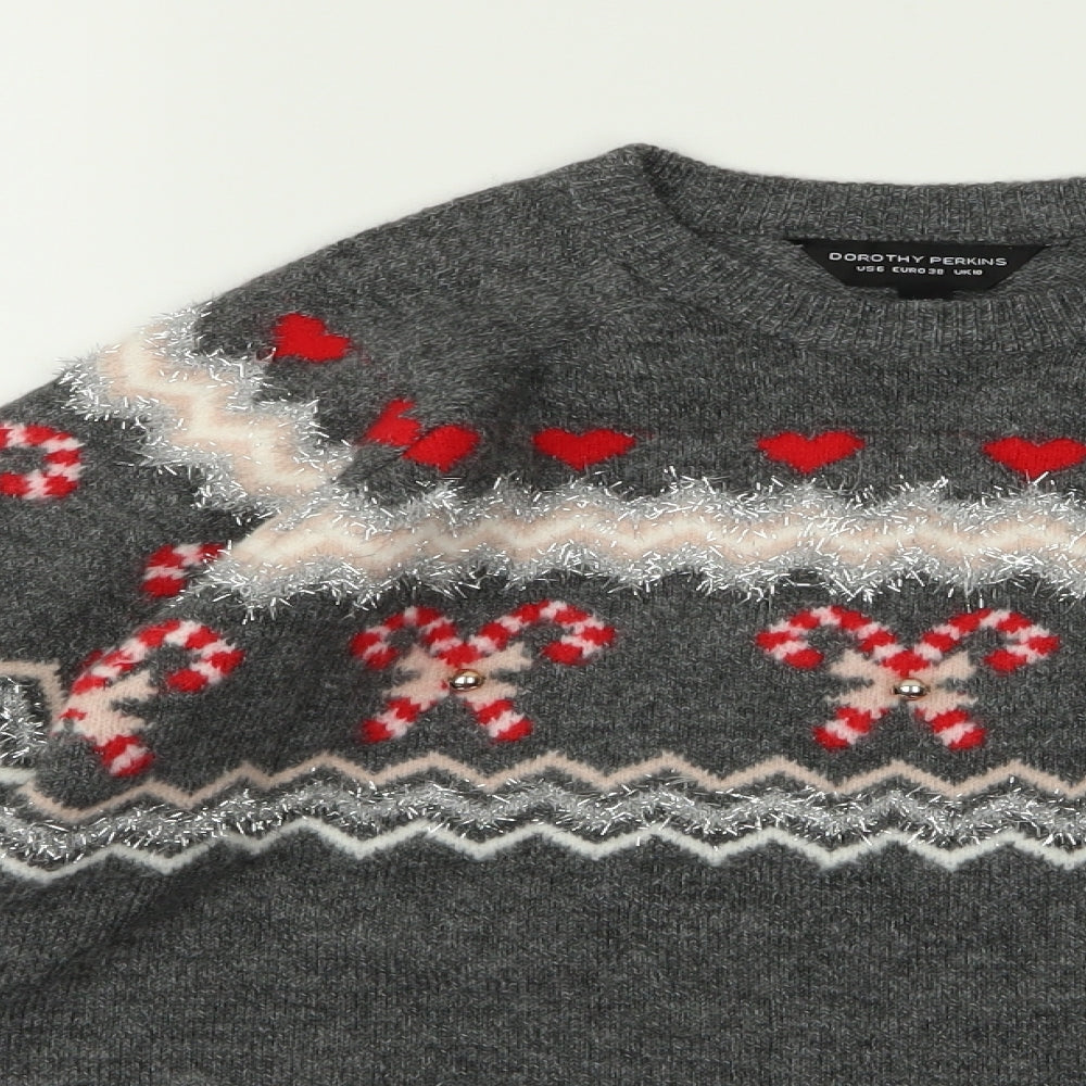 Dorothy Perkins Womens Grey   Pullover Jumper Size M  - CHRISMTAS