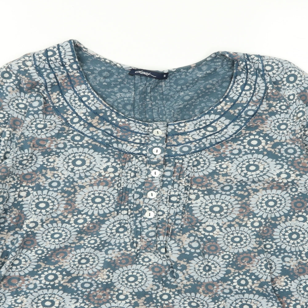 DASH Womens Blue Floral  T-Shirt Dress  Size 16