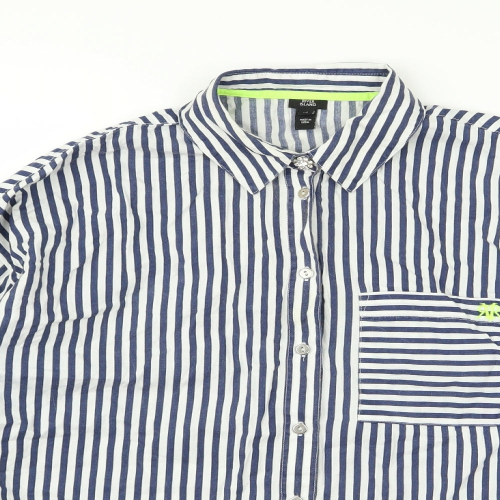 River Island Womens White Striped  Basic Button-Up Size 12