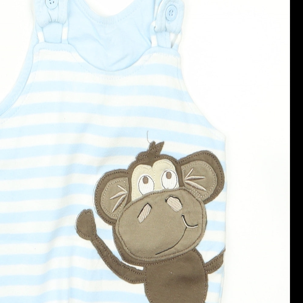 Preworn Baby Blue Spotted  Babygrow One-Piece Size 3-6 Months  - monkey