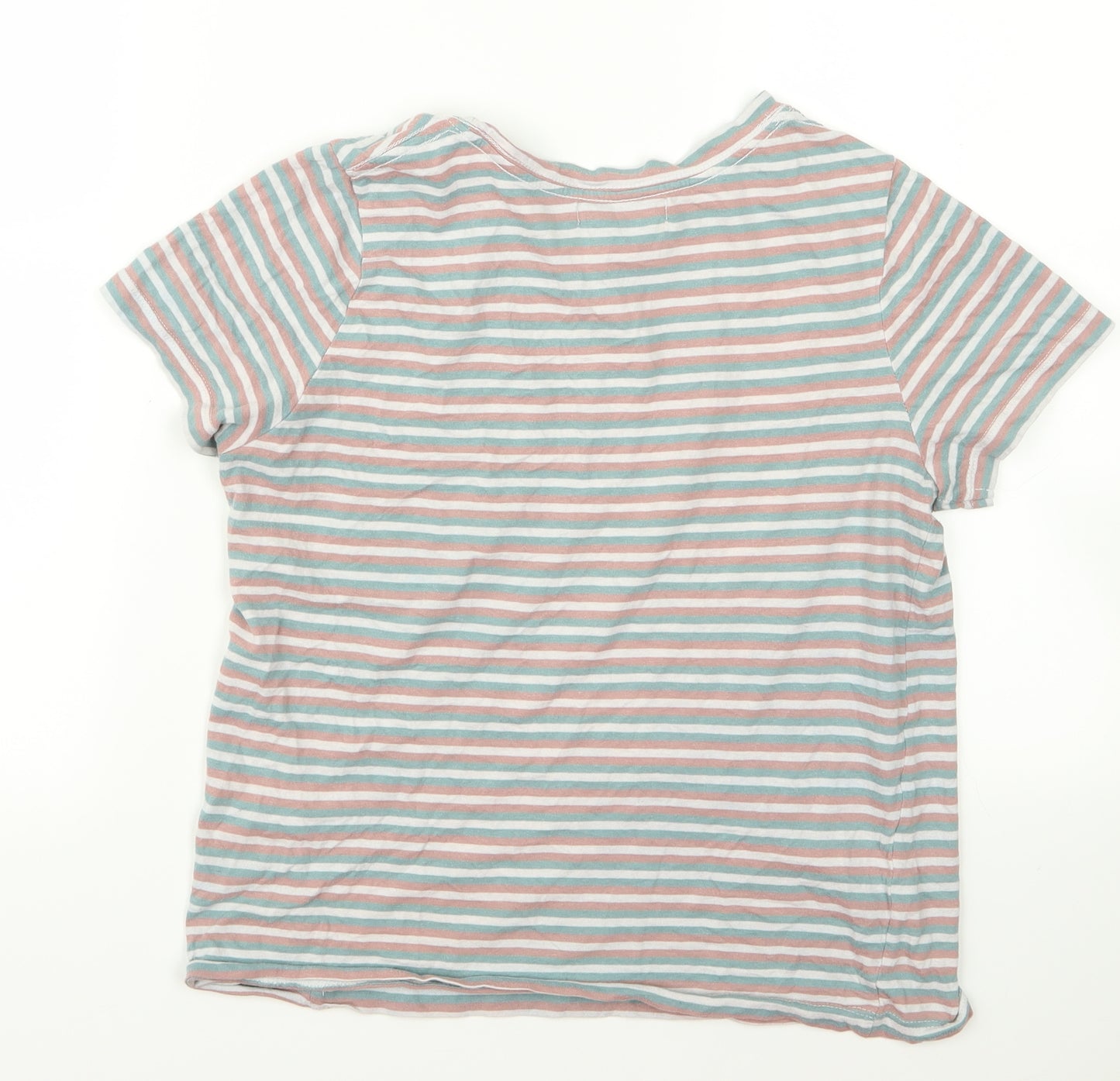 Preworn Womens Grey Striped  Basic T-Shirt Size M