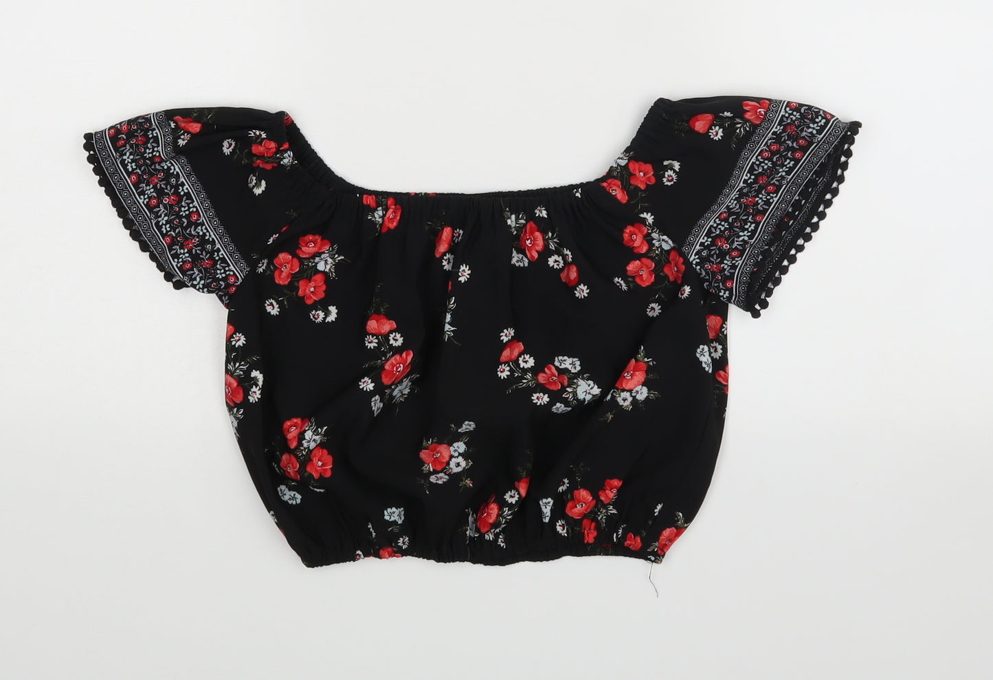 New Look Girls Black Floral  Basic Blouse Size 10 Years