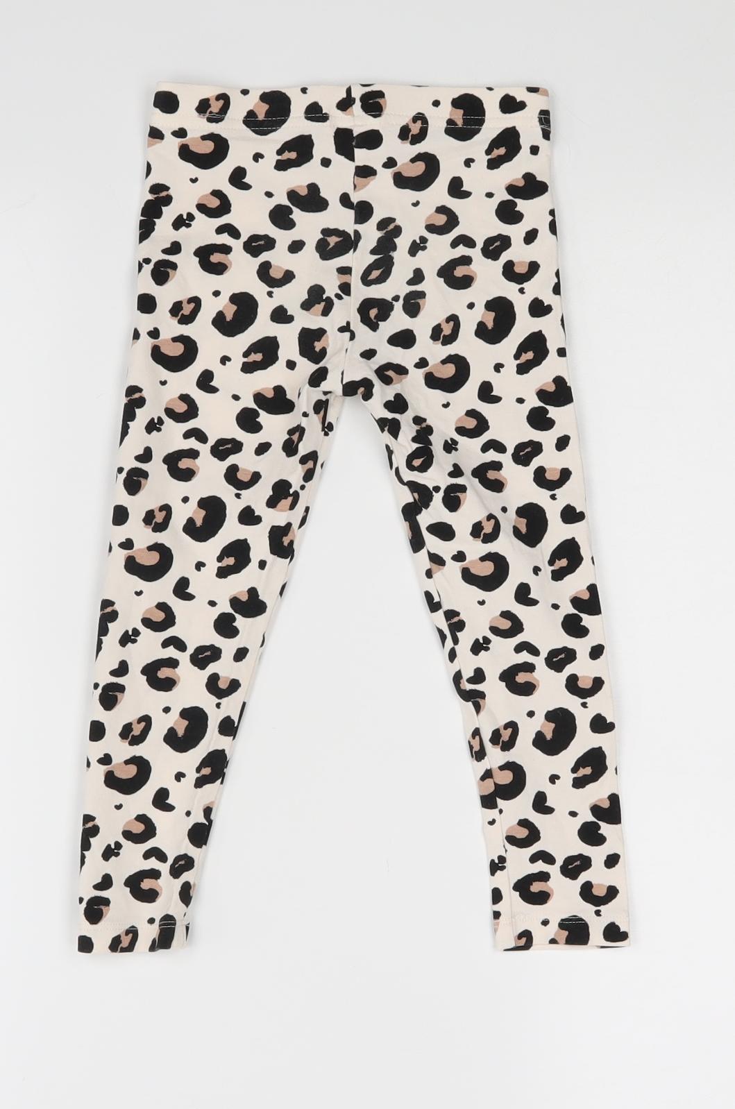 George Girls Beige Animal Print   Trousers Size 3-4 Years - leggings