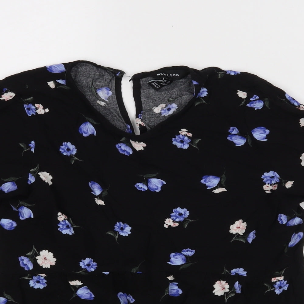 New Look Womens Black Floral  Basic Blouse Size 10