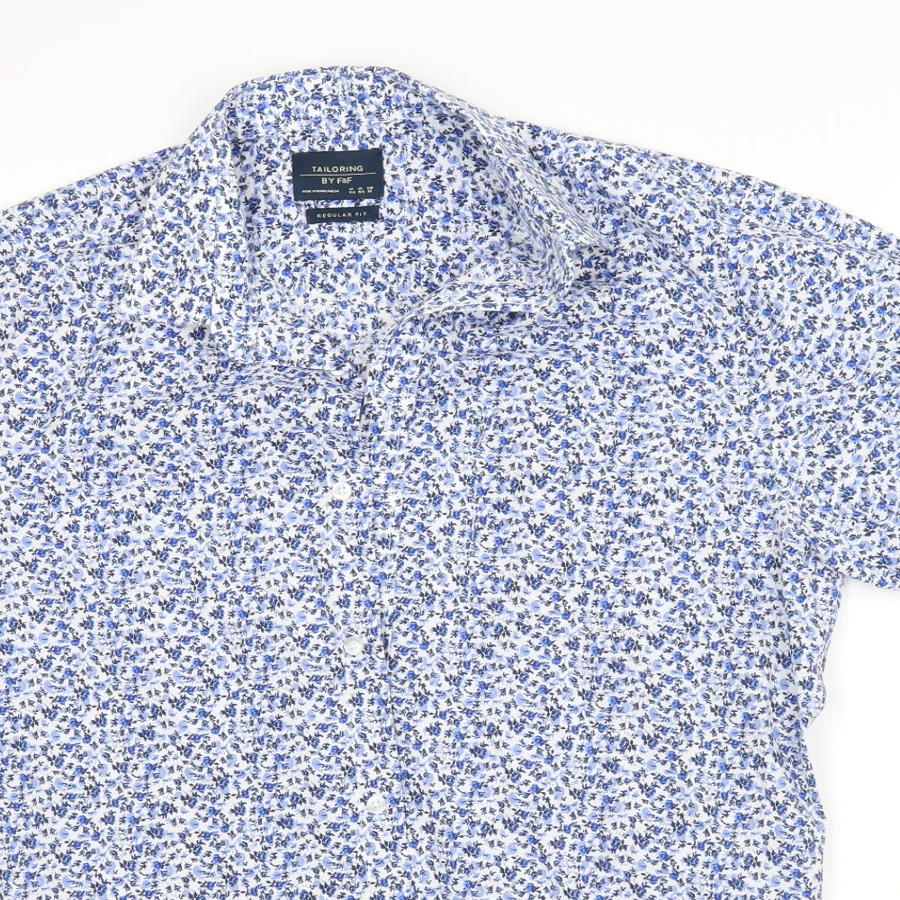 F&F Mens Blue Floral   Dress Shirt Size 15