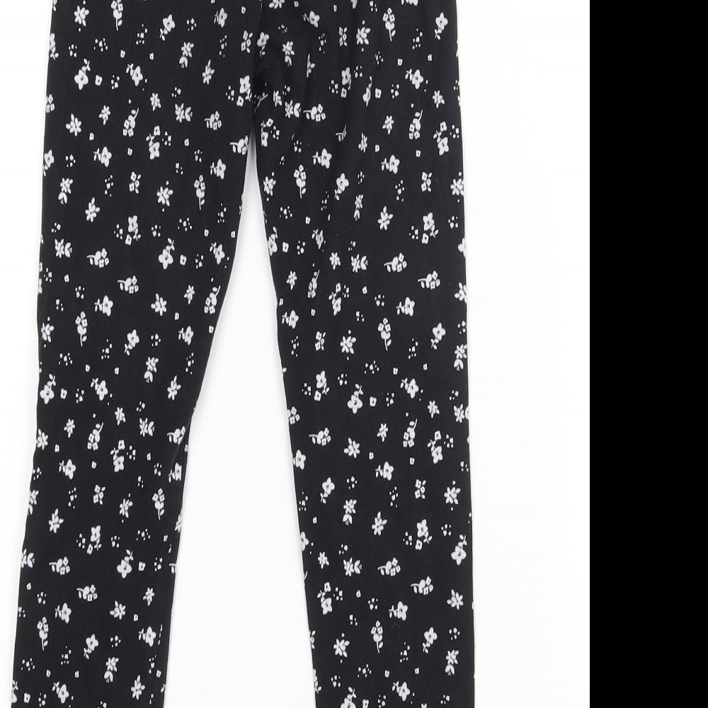 Primark Girls Black Floral  Jogger Trousers Size 7-8 Years