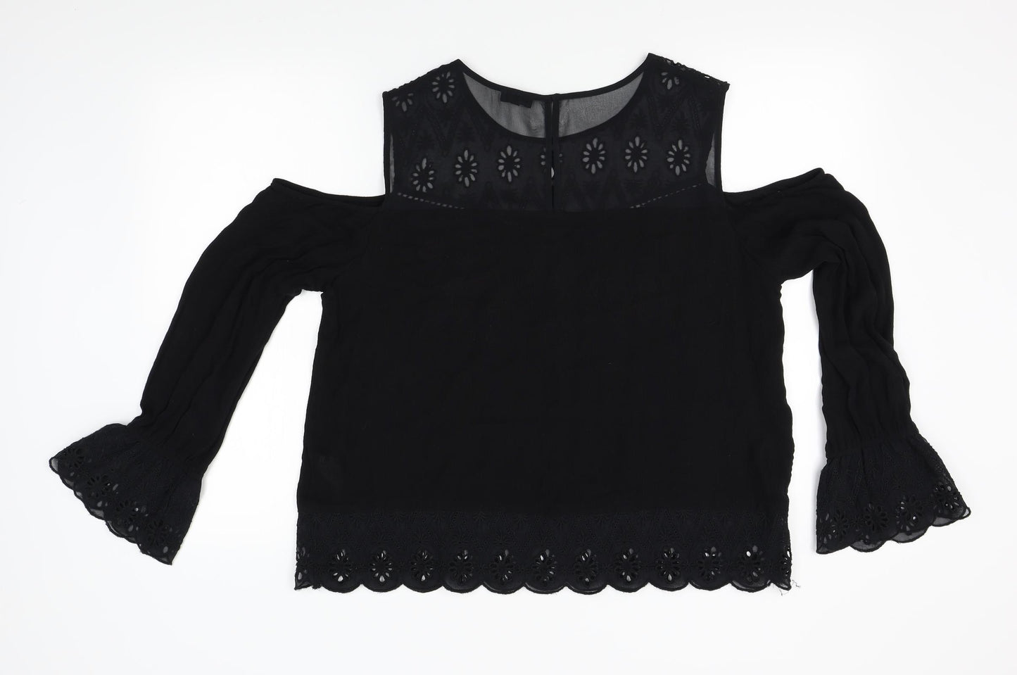 River Islane Womens Black Floral  Basic Blouse Size 16  - open shoulders