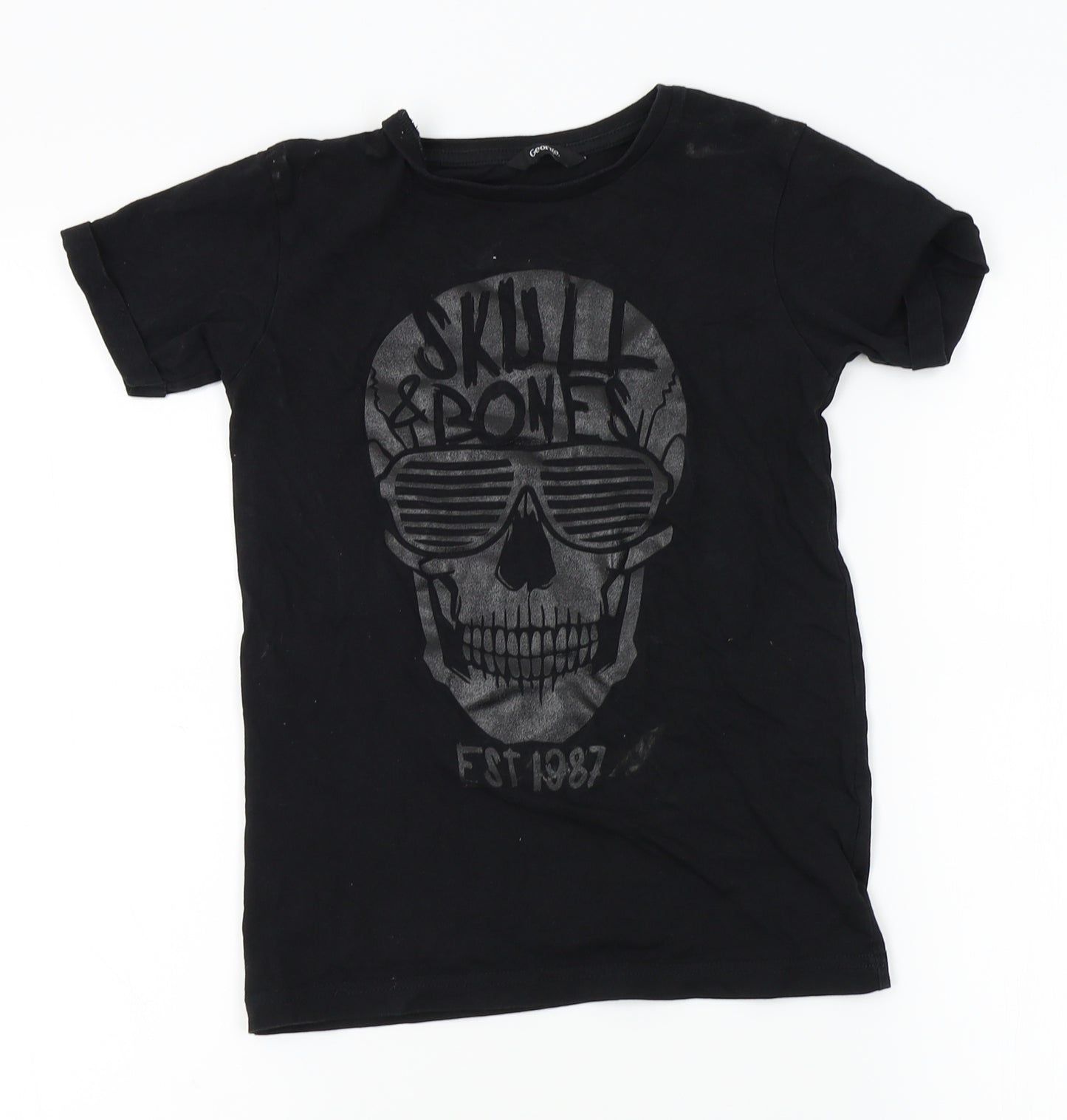 George Boys Black   Basic T-Shirt Size 8-9 Years  - skull and bone