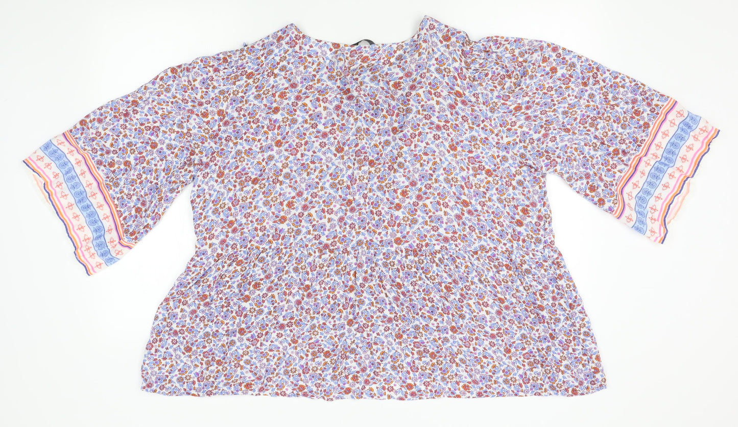 George Womens Blue Floral  Basic Blouse Size 24