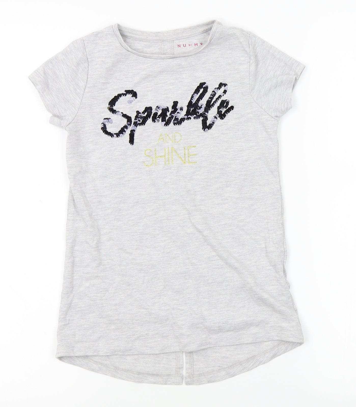 Nutmeg Girls Grey   Basic T-Shirt Size 8-9 Years  - reversible sequins
