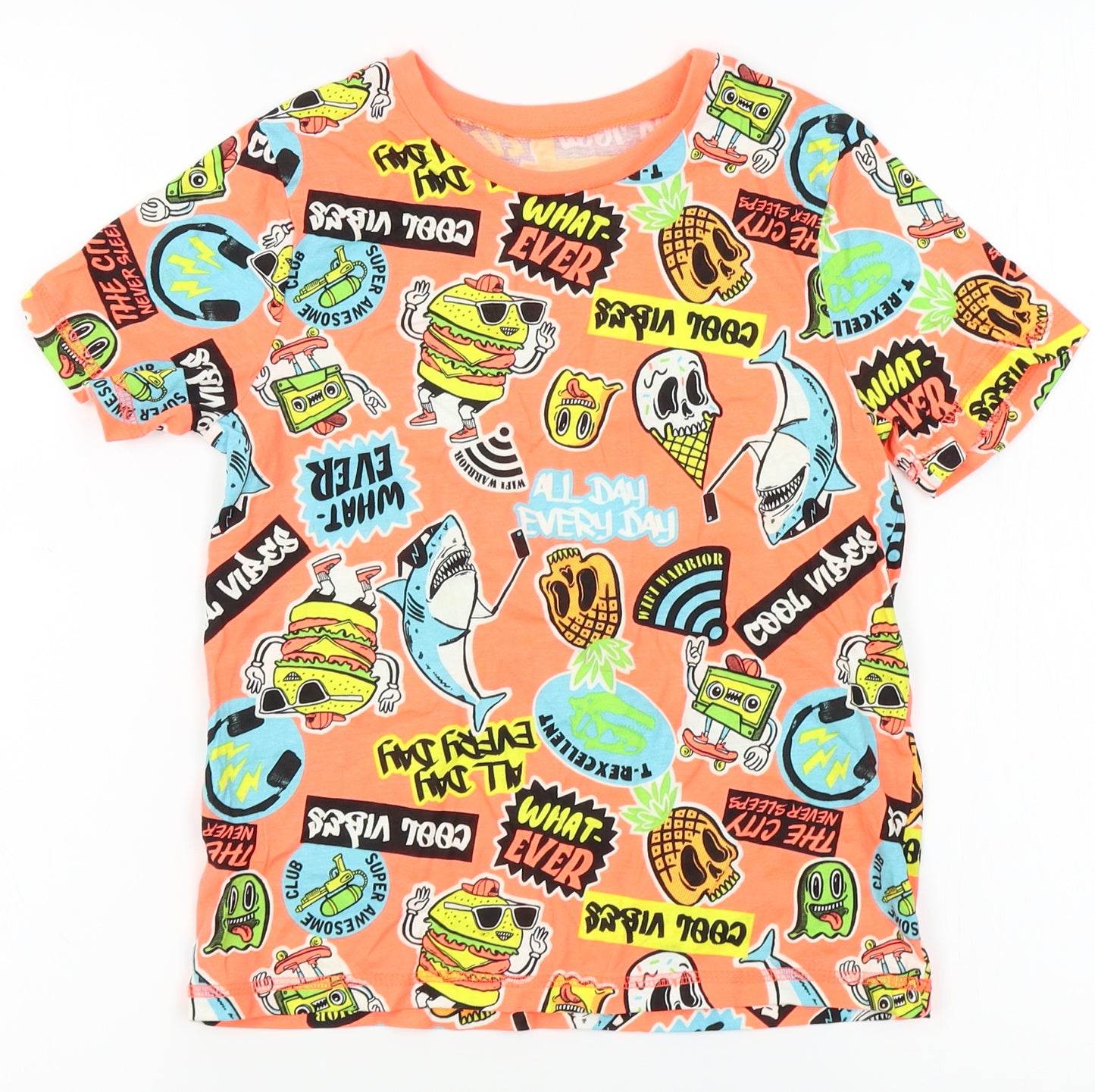 George Boys Orange   Basic T-Shirt Size 8-9 Years  - skull