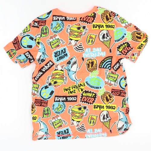 George Boys Orange   Basic T-Shirt Size 8-9 Years  - skull