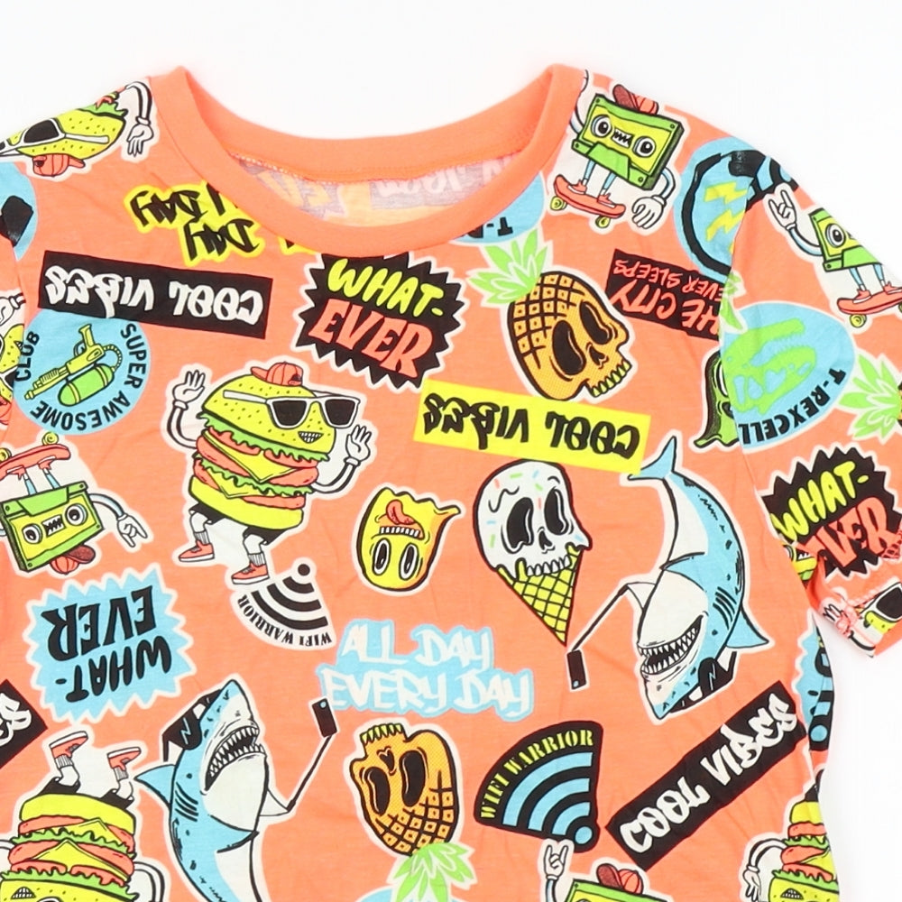 George Boys Orange   Basic T-Shirt Size 8-9 Years  - skull