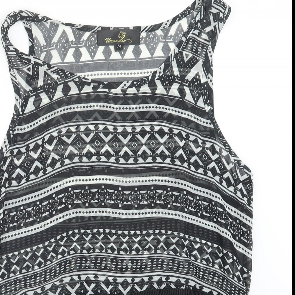 Urmoda Womens Black Geometric  Basic T-Shirt Size M