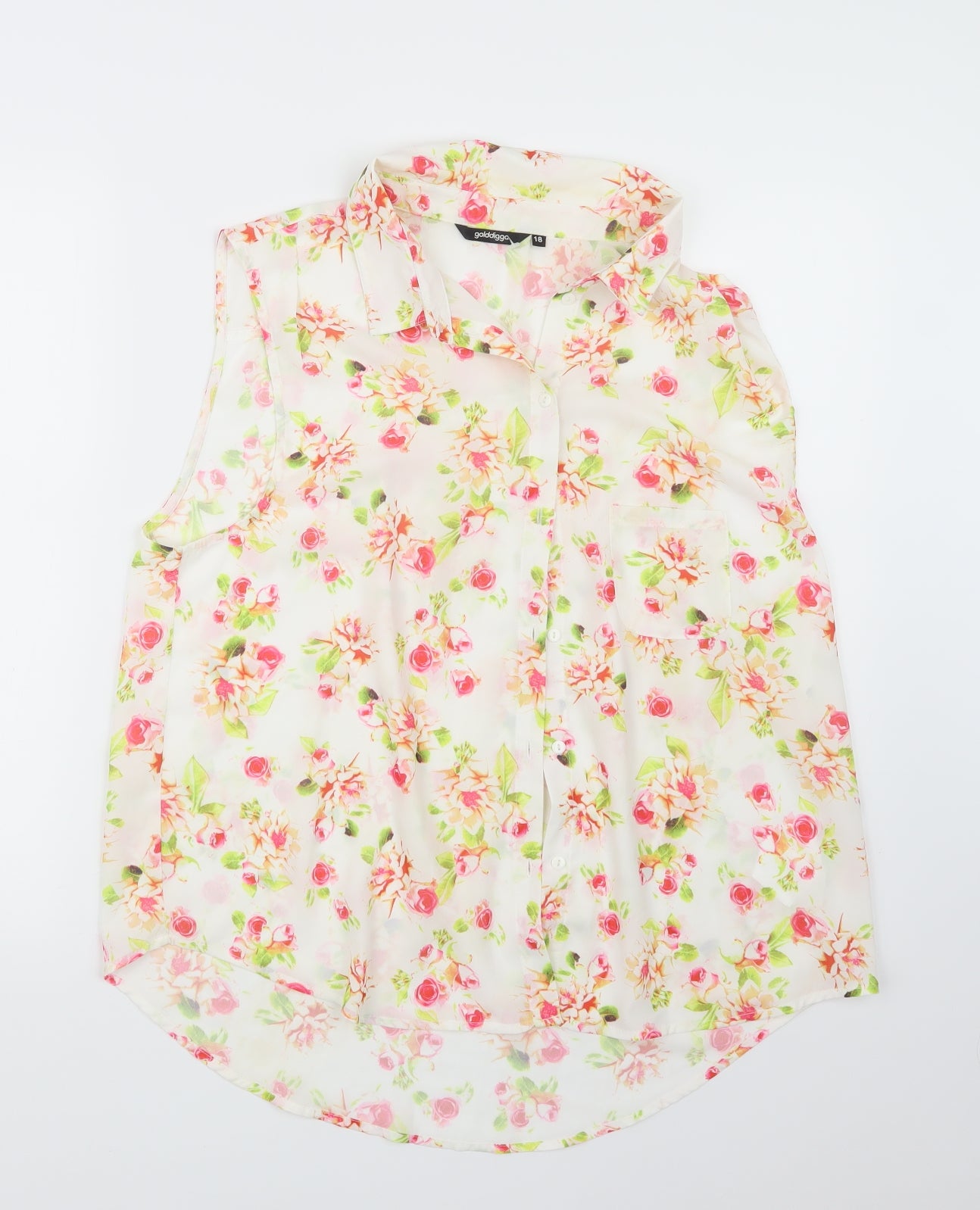 Golddigga Womens White Floral  Basic Button-Up Size 18