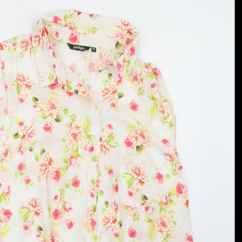 Golddigga Womens White Floral  Basic Button-Up Size 18