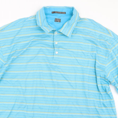 Tiger Woods Mens Blue Striped   Polo Size 2XL