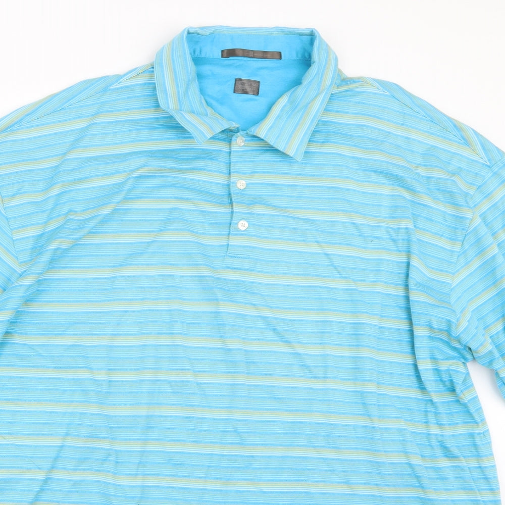 Tiger Woods Mens Blue Striped   Polo Size 2XL