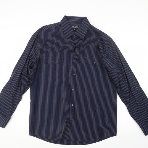 Taylor & Wright Mens Blue Striped   Button-Up Size L