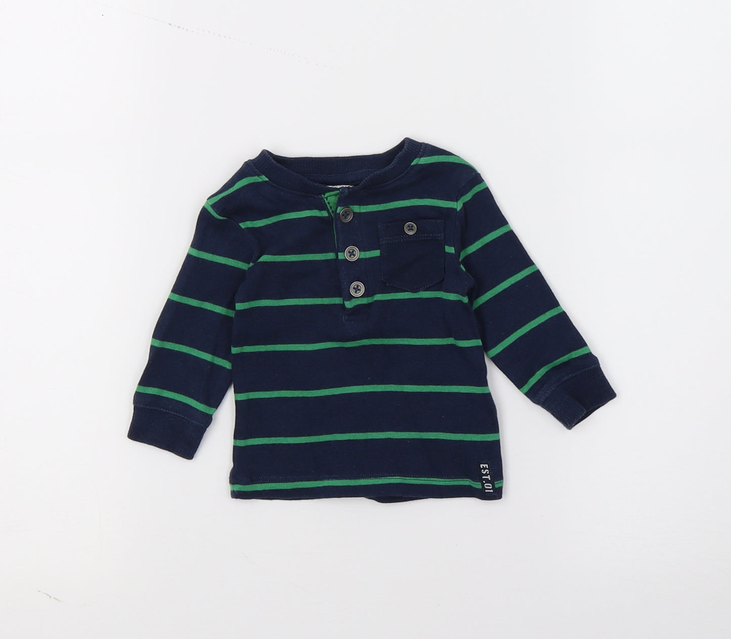 F&F Boys Blue Striped Jersey Basic T-Shirt Size 0-3 Months