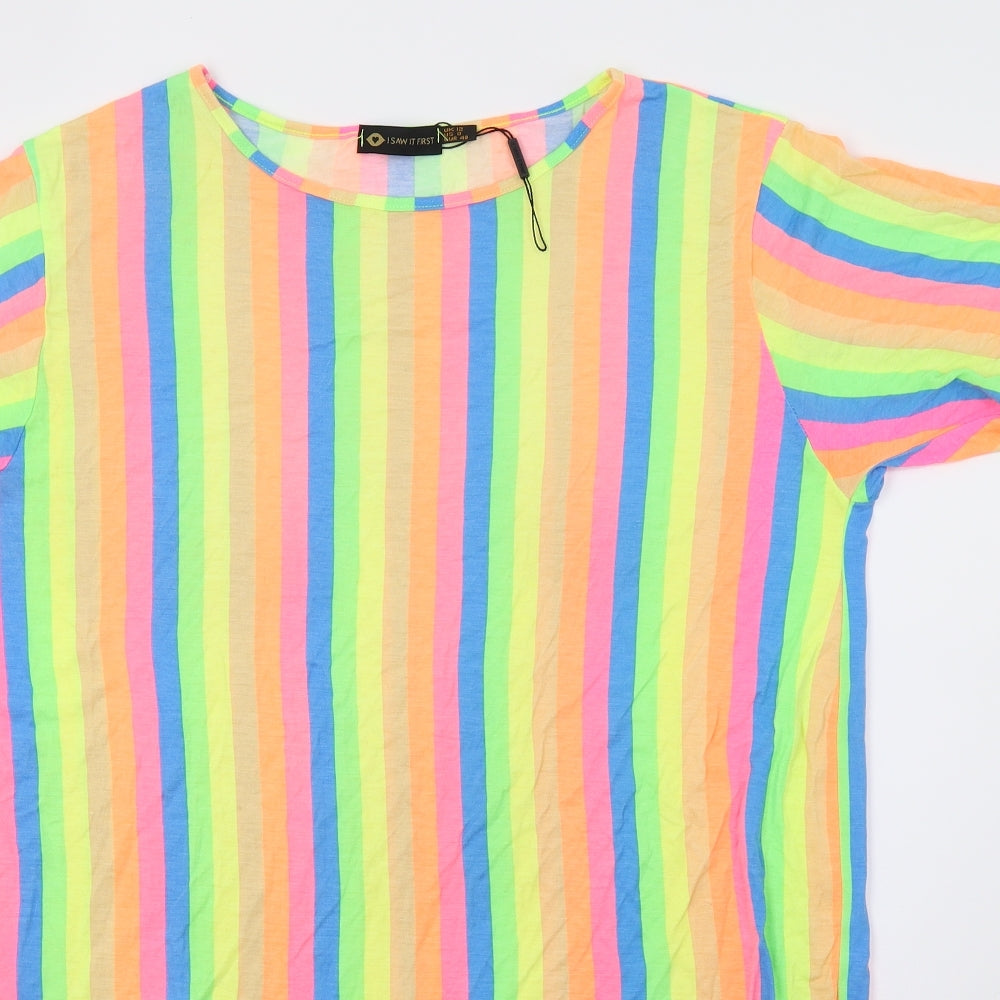I SAW IT FIRST Womens Multicoloured Striped  Basic T-Shirt Size 12