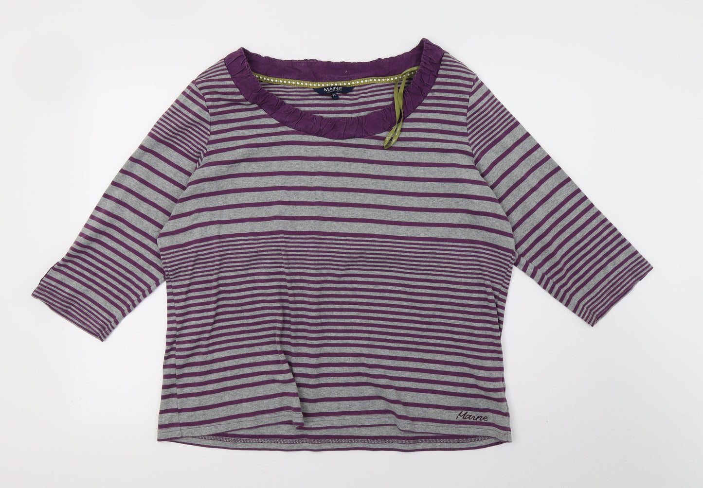Maine Womens Purple Striped Jersey Basic T-Shirt Size 22