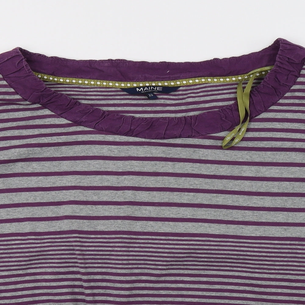 Maine Womens Purple Striped Jersey Basic T-Shirt Size 22