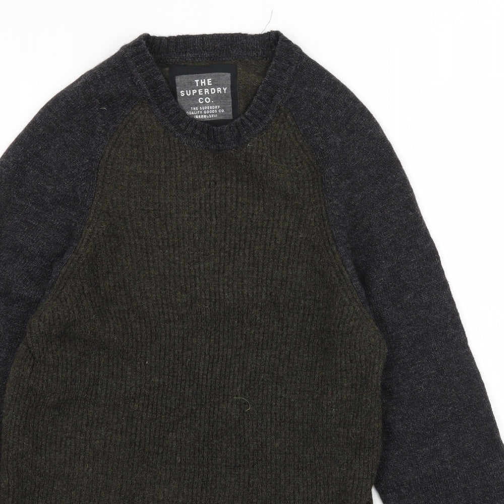 Superdry Mens Green  Knit Pullover Jumper Size M